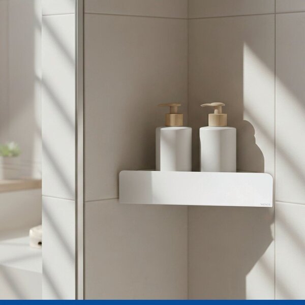 Mensola da bagno senza foratura/ad angolo bianca in acciaio inox con aggancio Turbo-loc Lizan – Wenko
