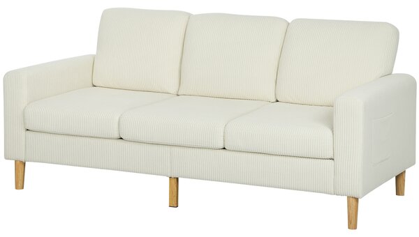 HOMCOM Divano 3 posti in velluto a coste, con cuscini a molle e imbottitura, 192x80x84,5cm, beige | Aosom Italy