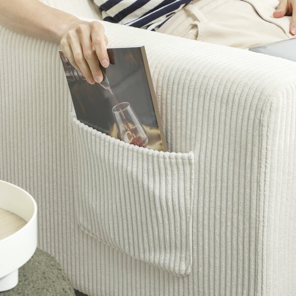 HOMCOM Divano 3 posti in velluto a coste, con cuscini a molle e imbottitura, 192x80x84,5cm, beige | Aosom Italy