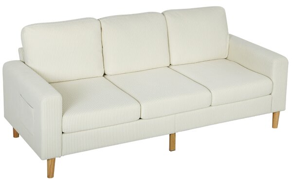 HOMCOM Divano 3 posti in velluto a coste, con cuscini a molle e imbottitura, 192x80x84,5cm, beige | Aosom Italy