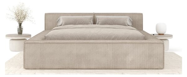 Letto matrimoniale imbottito beige con contenitore e rete inclusi 180x200 cm Voliera – Maison de Rêve