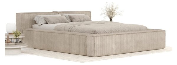 Letto matrimoniale imbottito beige con contenitore e rete inclusi 180x200 cm Voliera – Maison de Rêve