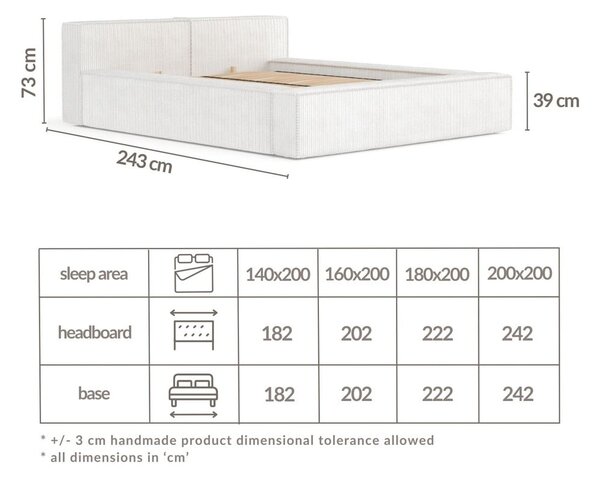Letto matrimoniale imbottito beige con contenitore e rete inclusi 180x200 cm Voliera – Maison de Rêve