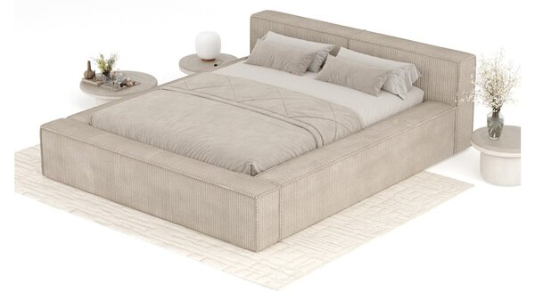 Letto matrimoniale imbottito beige con contenitore e rete inclusi 180x200 cm Voliera – Maison de Rêve