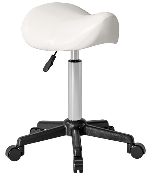 HOMCOM Sgabello a rotelle, sedia da lavoro con altezza regolabile 45-57 cm e sella ergonomica, 48x47x45-57cm, bianco | Aosom Italy