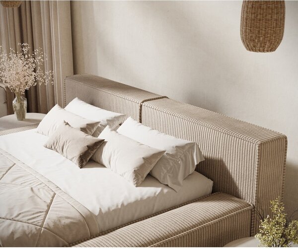 Letto matrimoniale imbottito beige con contenitore e rete inclusi 180x200 cm Voliera – Maison de Rêve