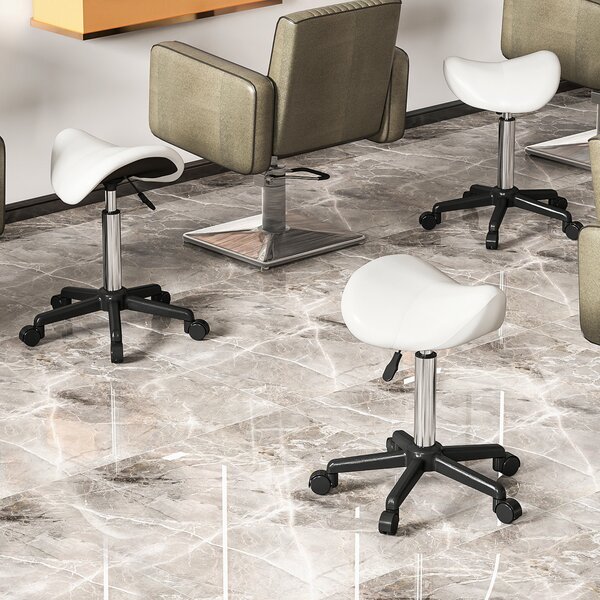 HOMCOM Sgabello a rotelle, sedia da lavoro con altezza regolabile 45-57 cm e sella ergonomica, 48x47x45-57cm, bianco | Aosom Italy