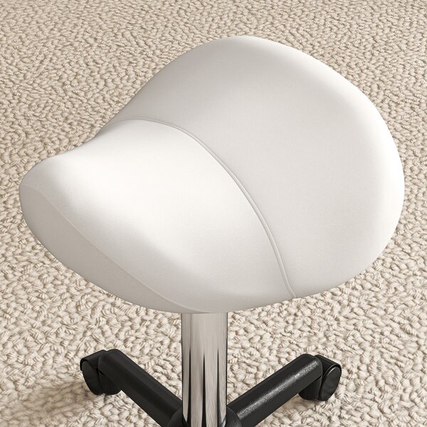 HOMCOM Sgabello a rotelle, sedia da lavoro con altezza regolabile 45-57 cm e sella ergonomica, 48x47x45-57cm, bianco | Aosom Italy