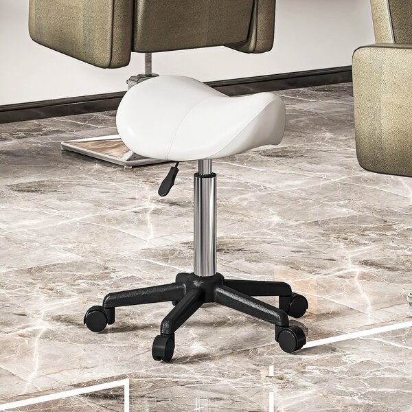 HOMCOM Sgabello a rotelle, sedia da lavoro con altezza regolabile 45-57 cm e sella ergonomica, 48x47x45-57cm, bianco | Aosom Italy
