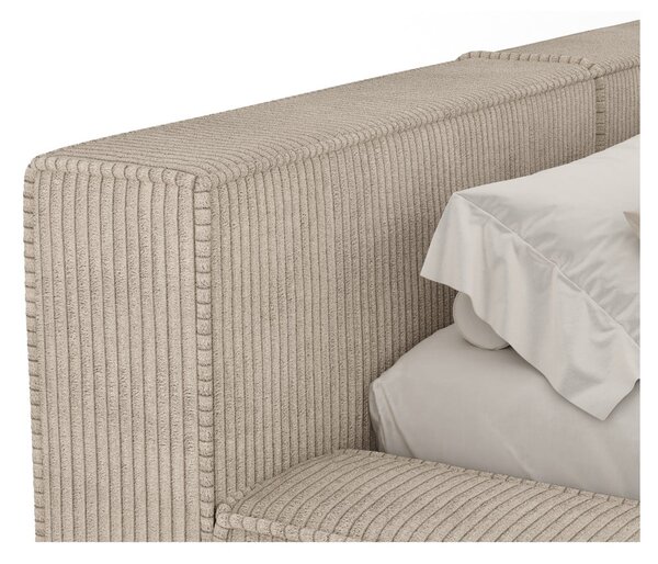 Letto matrimoniale imbottito beige con contenitore e rete inclusi 180x200 cm Voliera – Maison de Rêve