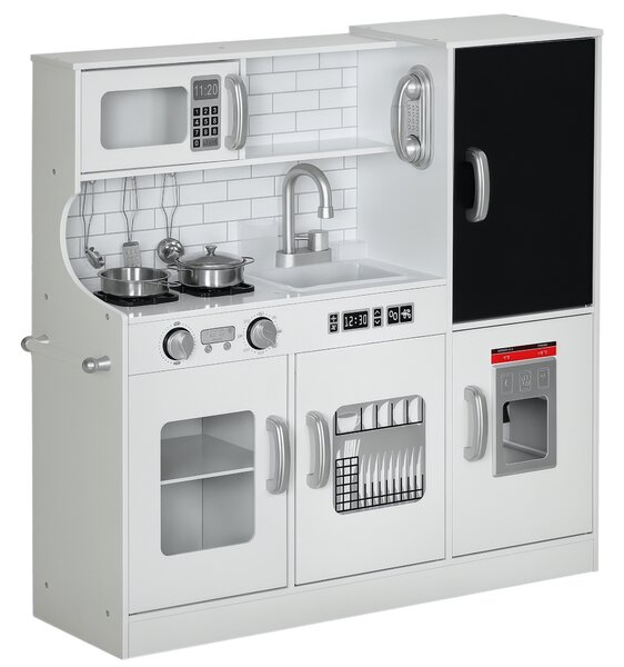 AIYAPLAY Cucina per Bambini di +3 Anni con Accessori per Cucinare Lavagna Macchina del Ghiaccio e Telefono 83,8x26,8x81 cm Bianco | Aosom Italy