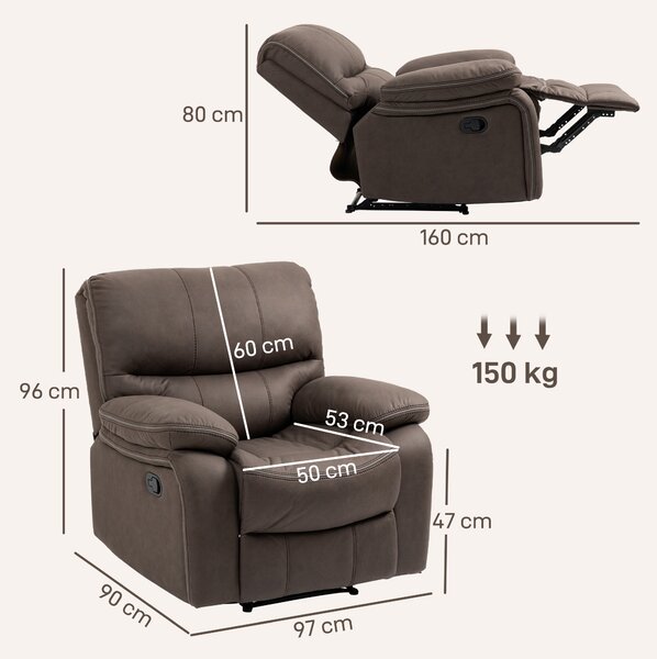 HOMCOM Poltrona Relax con Reclinazione Manuale e Poggiapiedi, 97x99x96cm, Marrone|Aosom