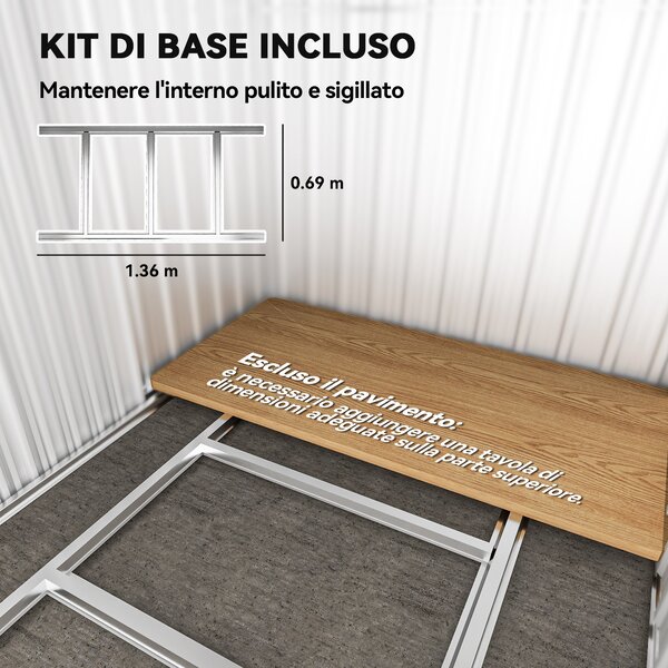 Outsunny Casetta da Giardino con Tetto Inclinato e 4 Prese d'Aria, Capanno porta Attrezzi in Acciaio, 152 x 132 x 188 cm, Grigio | Aosom Italy