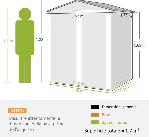 Outsunny Casetta da Giardino con Tetto Inclinato e 4 Prese d'Aria, Capanno porta Attrezzi in Acciaio, 152 x 132 x 188 cm, Grigio | Aosom Italy