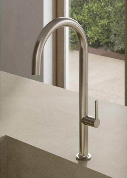 Kludi AUREA, miscelatore monocomando per lavello, comando laterale, finitura in acciaio inox, nichel, 1 pezzo