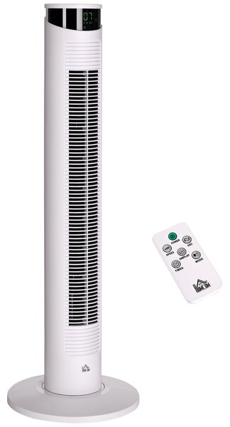 HOMCOM Ventilatore a Torre 45W a 4 Modalità e 3 Velocità con Timer da 12h, in ABS e Alluminio, Ø31.5x93 cm, Bianco|Aosom