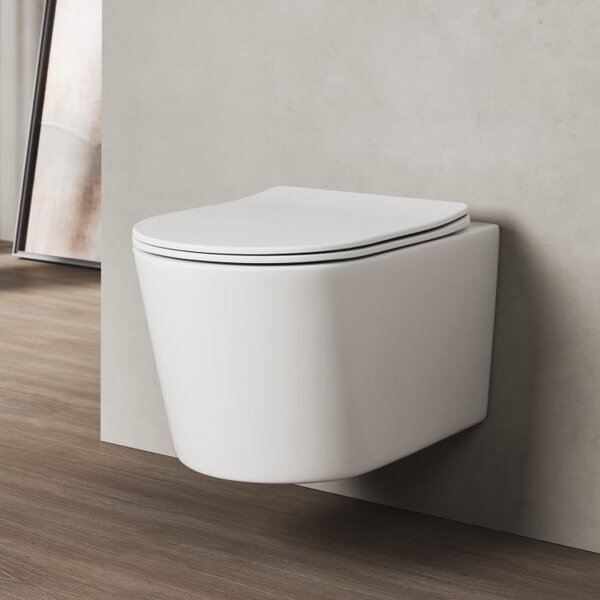 Water closet a muro Kronenbach, senza anello di scarico, con sistema di scarico a rotazione e sedile WC slim