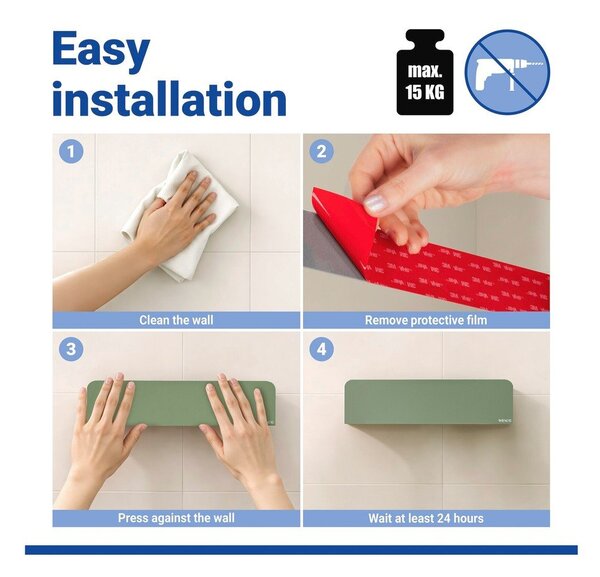 Mensola da bagno senza foratura verde in acciaio inox con aggancio Turbo-loc Lizan – Wenko