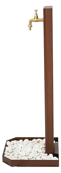 Fontana Decorativa Giardino Corten con Rubinetto Forma Schiacciata Dimensioni 20x10xh 100 cm con tubo rubinetto, flessibile e Gomito resistente al gelo Corten