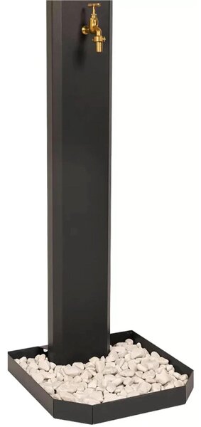Fontana Decorativa Giardino Corten con Rubinetto Forma Schiacciata Dimensioni 20x10xh 100 cm con tubo rubinetto, flessibile e Gomito resistente al gelo Antracite