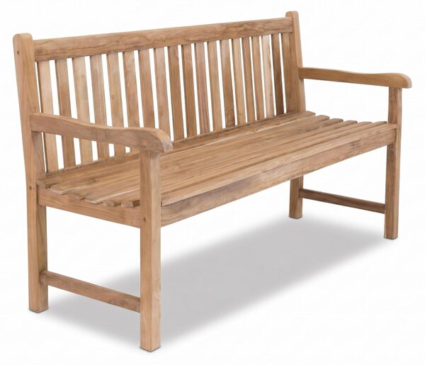 Panca da giardino in teak massello Linder Exclusiv, modello Picadelly, 150 cm, con braccioli, finitura naturale, dimensioni 150x63x90,5 cm