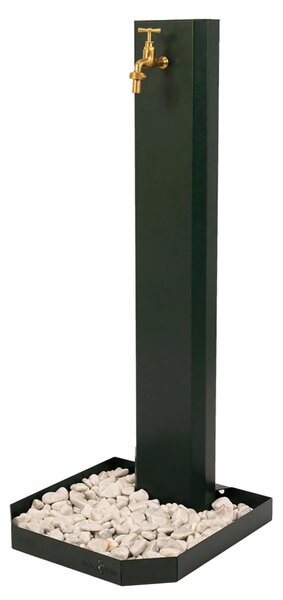Fontana Decorativa Giardino Corten con Rubinetto Forma Schiacciata Dimensioni 20x10xh 100 cm con tubo rubinetto, flessibile e Gomito resistente al gelo Verde