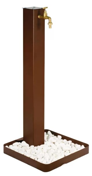 Fontana Decorativa Giardino Corten con Rubinetto e SASSI Dimensioni 40x40xh 100 cm con tubo rubinetto flessibile e Gomito resistente al gelo colore Corten