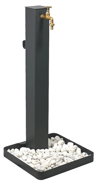 Fontana Decorativa Giardino Corten con Rubinetto e SASSI Dimensioni 40x40xh 100 cm con tubo rubinetto flessibile e Gomito resistente al gelo colore Antracite