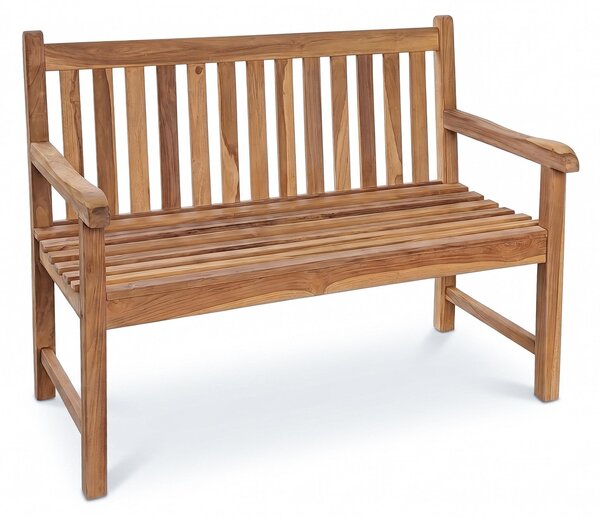 Panca da giardino in teak massello Linder Exclusiv, modello Picadilly, 120 cm, panca per 2 persone con braccioli, finitura naturale, dimensioni 120x63x90,5 cm
