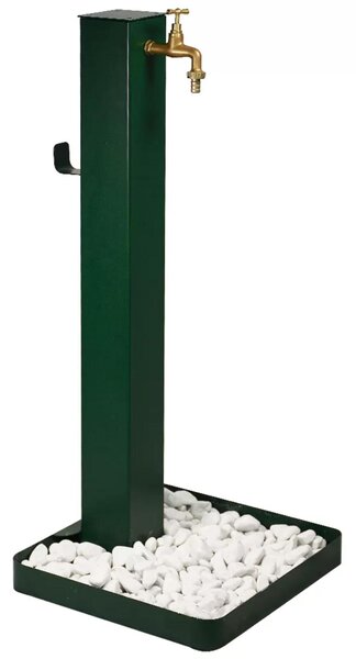 Fontana Decorativa Giardino Corten con Rubinetto e SASSI Dimensioni 40x40xh 100 cm con tubo rubinetto flessibile e Gomito resistente al gelo colore Verde