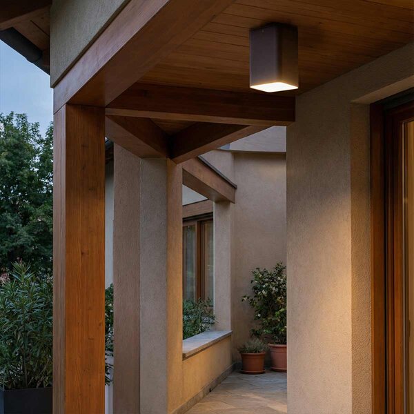 Plafoniera da soffitto E27 Quadrata IP54 in Alluminio - Corten
