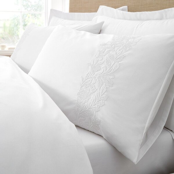 Set copripiumino e federa bianco in cotone per letto singolo 135x200 cm Embroidery Floral – Bianca