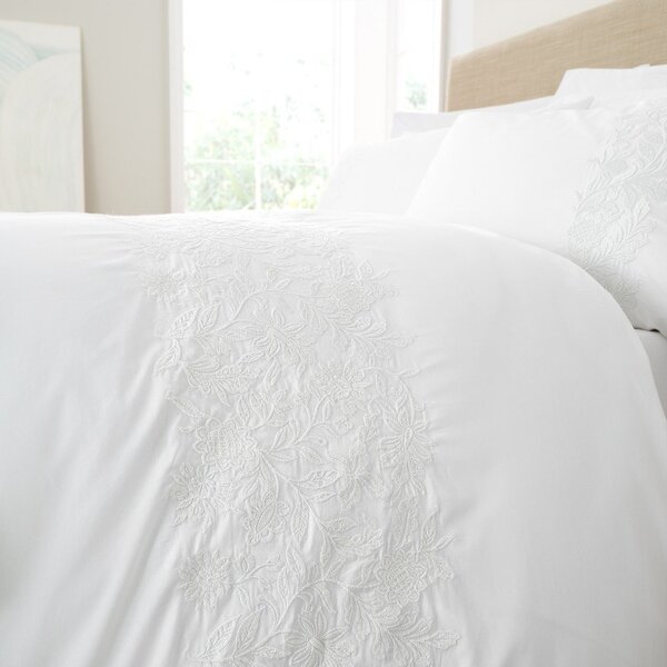 Set copripiumino e federa bianco in cotone per letto singolo 135x200 cm Embroidery Floral – Bianca