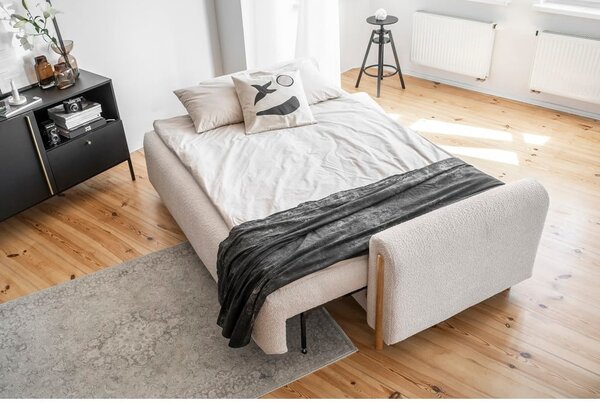 Divano beige allungabile/con contenitore e rivestimento in bouclé 244 cm Arcadova – ELTAP