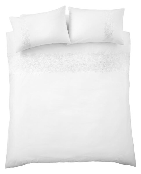 Set copripiumino e federa bianco in cotone per letto singolo 135x200 cm Embroidery Floral – Bianca