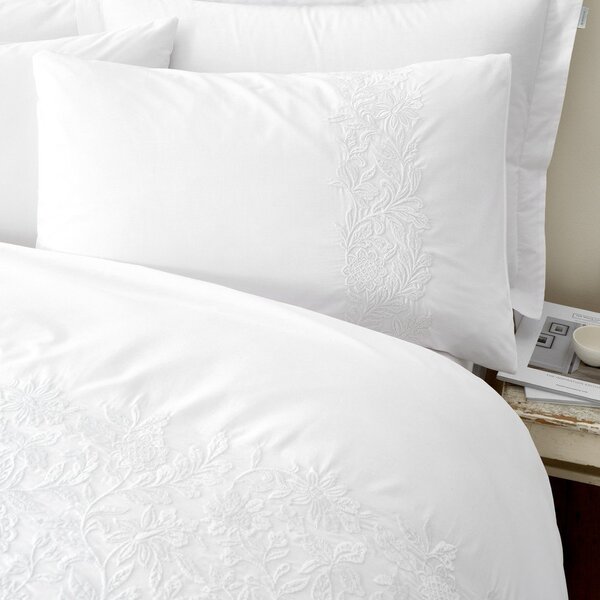 Set copripiumino e federa bianco in cotone per letto singolo 135x200 cm Embroidery Floral – Bianca