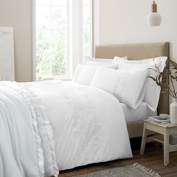 Set copripiumino e federa bianco in cotone per letto singolo 135x200 cm Embroidery Floral – Bianca