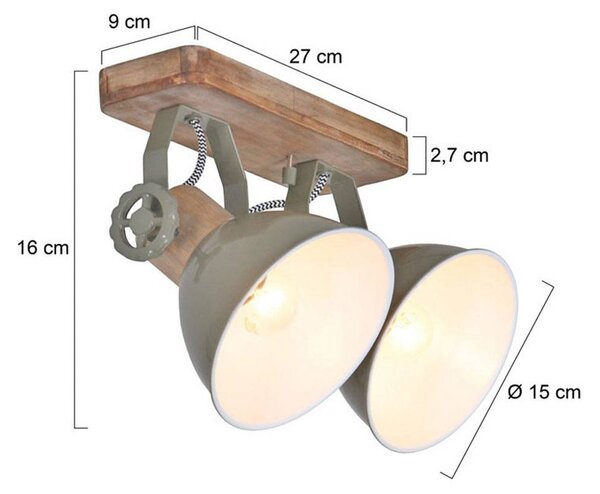 Steinhauer Faretto da soffitto Gearwood, verde, a 2 luci, metallo, legno, E27 dimmerabile, Verde, Soggiorno / Sala da pranzo, Legno, Vintage, Faretto