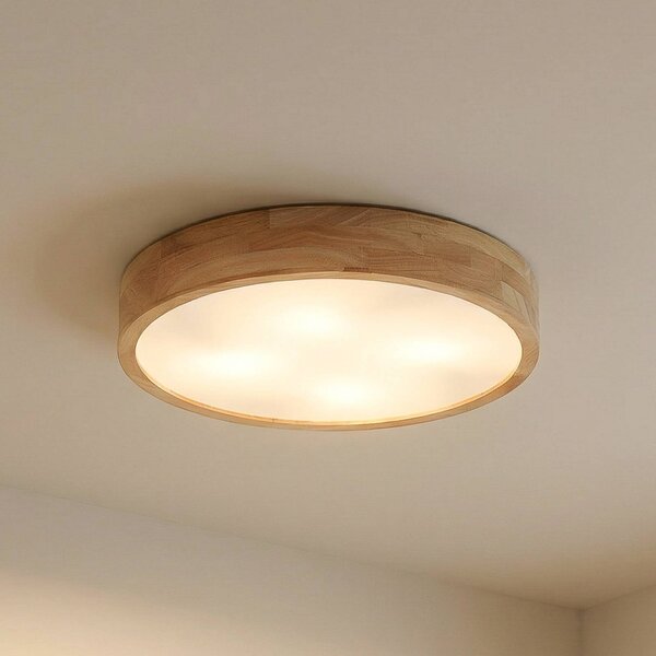 Plafoniera soffitto Tanju Lindby, dimmerabile, Legno chiaro, Soggiorno / Sala da pranzo, Legno, Campagna / Rustiche, Plafoniera