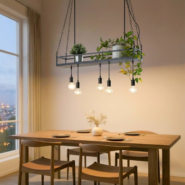 Lampada a sospensione Kirista Lindby, dimmerabile, Nero, Soggiorno / Sala da pranzo, Metallo, Vintage, Lampada a sospensione