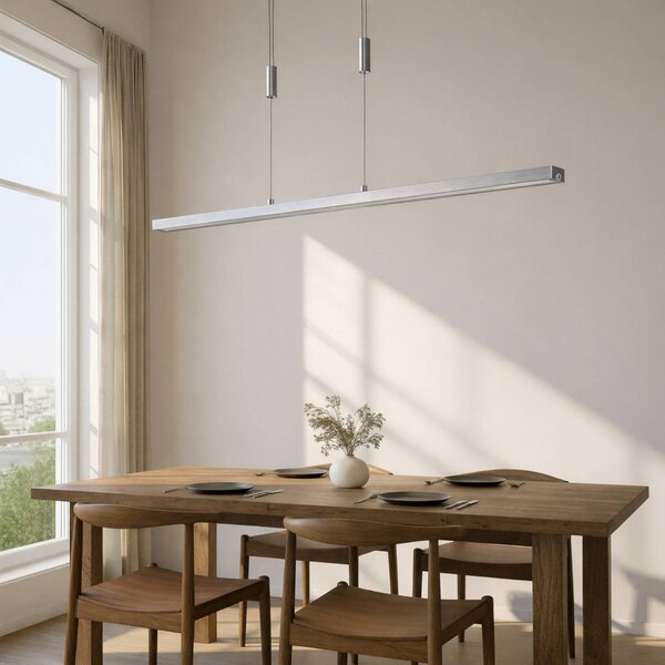 Lucande Lampada LED a sospensione Myron, touch dimmer, CCT, alluminio Myron Lucande, dimmerabile, Alluminio / Grigio / Zincato, Soggiorno / Sala da pranzo, Alluminio, Moderno