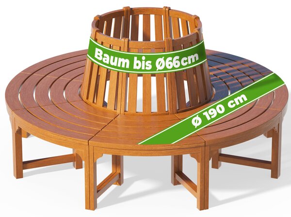 Casaria® Panchina da Giardino Resistente in Legno di Eucalipto Certificato FSC® Ø 190 cm Portata 160 kg per Seduta Panca da Esterno Rotonda Alberi