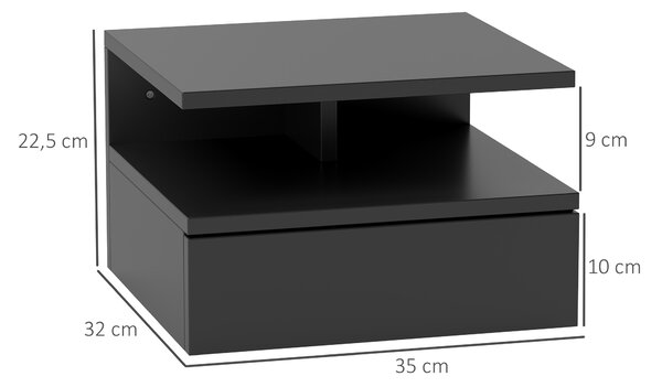 HOMCOM Comodino Sospeso per Camera da Letto con Cassetto e Mensola in Legno, 35x32x22.5cm, Nero