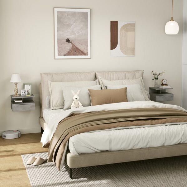 HOMCOM Set da 2 Comodini Sospesi con Cassetto e Mensola per Camera da Letto in Legno, 35x32x22.5cm,Grigio | Aosom Italy