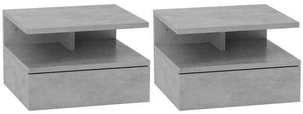 HOMCOM Set da 2 Comodini Sospesi con Cassetto e Mensola per Camera da Letto in Legno, 35x32x22.5cm,Grigio | Aosom Italy