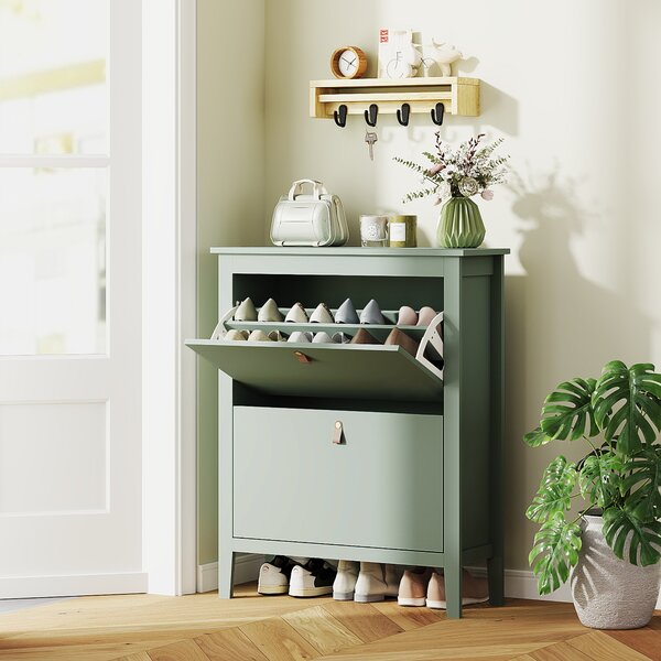 HOMCOM Scarpiera Slim con 2 Cassetti e Ripiani Regolabili per 14 Paia di Scarpe EU44, 80x24x95,5 cm, Verde | Aosom Italy