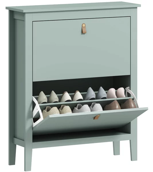 HOMCOM Scarpiera Slim con 2 Cassetti e Ripiani Regolabili per 14 Paia di Scarpe EU44, 80x24x95,5 cm, Verde | Aosom Italy