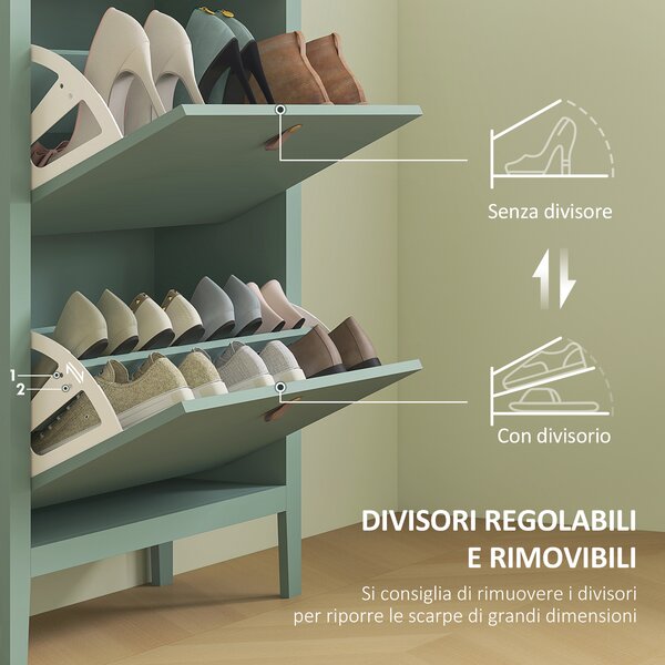 HOMCOM Scarpiera Slim con 2 Cassetti e Ripiani Regolabili per 14 Paia di Scarpe EU44, 80x24x95,5 cm, Verde | Aosom Italy