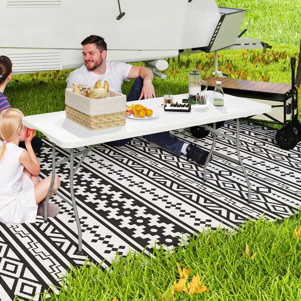 Outsunny Tavolo da Giardino Pieghevole con Maniglia, Acciaio e Plastica, 180x74x74 cm, Bianco