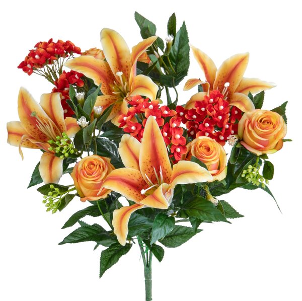 Set 2 Bouquet Artificiali Lilium/achillea 50 cm Giallo